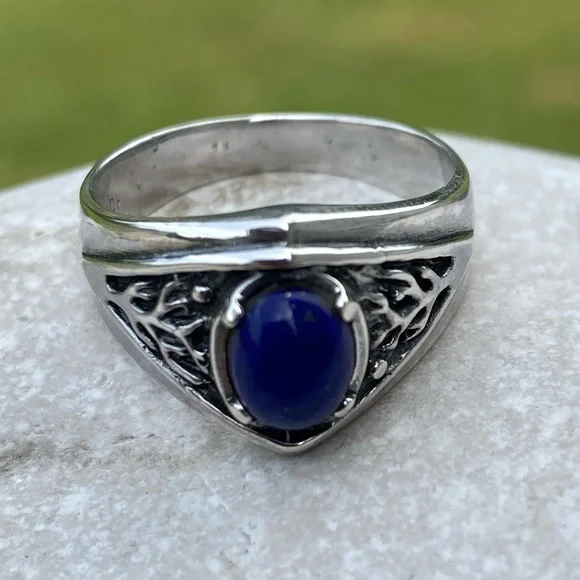 Celtic Tree of life ring .925 Sterling Silver w/ genuine Lapis Lazuli USA - Picture 3 of 16